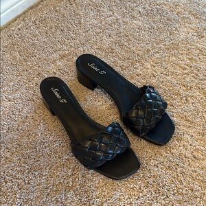Saint G Black Woven Slide Sandals